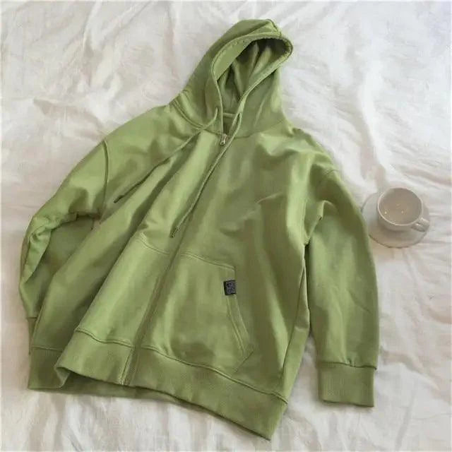 Modern With Hat Hoodies Women  Kangaroo Pocket Casual Loose Solid Color Sweatshirt Female  Fashion New Female Tops Sports Clothing Oversized Zip Hooded Sweatshirt Cotton Women Autumn Hoodie Stevvex