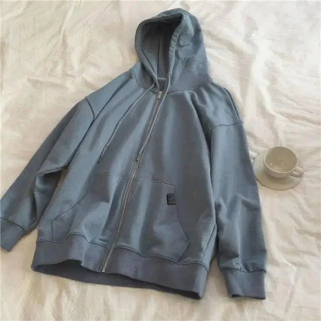 Modern With Hat Hoodies Women  Kangaroo Pocket Casual Loose Solid Color Sweatshirt Female  Fashion New Female Tops Sports Clothing Oversized Zip Hooded Sweatshirt Cotton Women Autumn Hoodie Stevvex