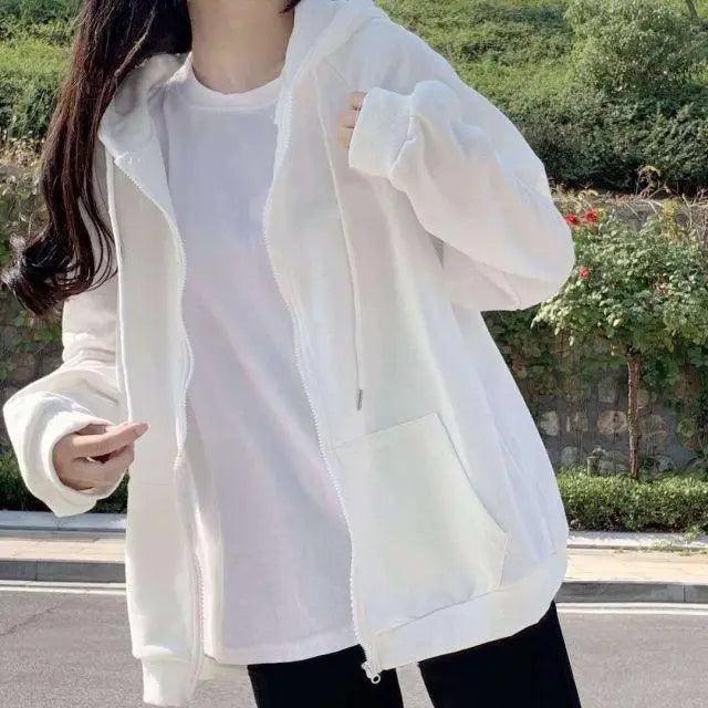 Modern With Hat Hoodies Women  Kangaroo Pocket Casual Loose Solid Color Sweatshirt Female  Fashion New Female Tops Sports Clothing Oversized Zip Hooded Sweatshirt Cotton Women Autumn Hoodie Stevvex