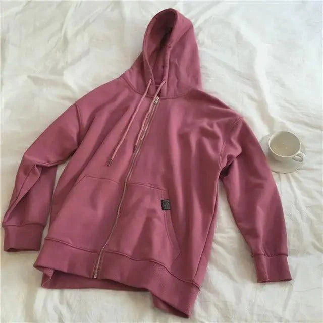 Modern With Hat Hoodies Women  Kangaroo Pocket Casual Loose Solid Color Sweatshirt Female  Fashion New Female Tops Sports Clothing Oversized Zip Hooded Sweatshirt Cotton Women Autumn Hoodie Stevvex