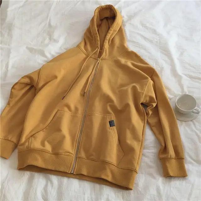 Modern With Hat Hoodies Women  Kangaroo Pocket Casual Loose Solid Color Sweatshirt Female  Fashion New Female Tops Sports Clothing Oversized Zip Hooded Sweatshirt Cotton Women Autumn Hoodie Stevvex