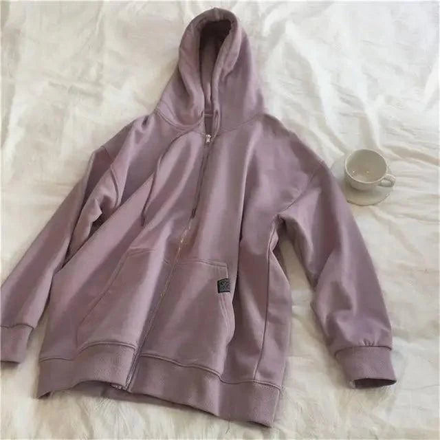 Modern With Hat Hoodies Women  Kangaroo Pocket Casual Loose Solid Color Sweatshirt Female  Fashion New Female Tops Sports Clothing Oversized Zip Hooded Sweatshirt Cotton Women Autumn Hoodie Stevvex