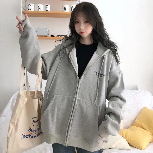 Modern With Hat Hoodies Women  Kangaroo Pocket Casual Loose Solid Color Sweatshirt Female  Fashion New Female Tops Sports Clothing Oversized Zip Hooded Sweatshirt Cotton Women Autumn Hoodie Stevvex