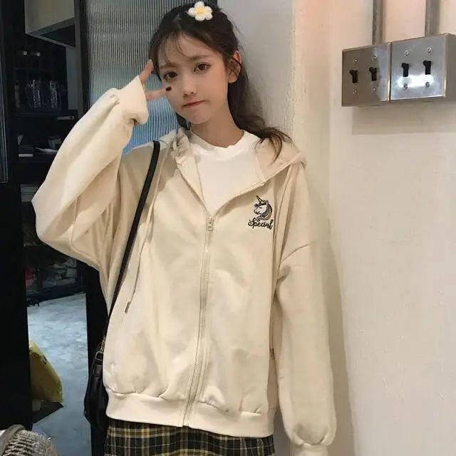Modern With Hat Hoodies Women  Kangaroo Pocket Casual Loose Solid Color Sweatshirt Female  Fashion New Female Tops Sports Clothing Oversized Zip Hooded Sweatshirt Cotton Women Autumn Hoodie Stevvex