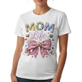 Mom Life T-Shirt Pastel Bow Graphic Tee 100% Cotton Casual Top
