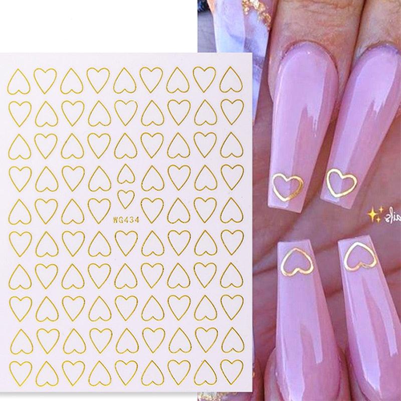 Nail Art 3D Stickers Black White Gold Love Hearts Pattern Nail Decals Manicures Nails Design Adhesive Wraps Tip Decoration Manicure Woman Decoration Nail Art Nail Ornament Self Adhesive Nail Decals Colorful Nail Sticker Jewelry Design For Nails Sliders