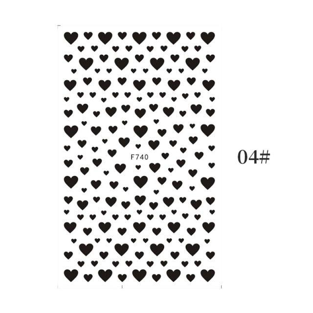 Nail Art 3D Stickers Black White Gold Love Hearts Pattern Nail Decals Manicures Nails Design Adhesive Wraps Tip Decoration Manicure Woman Decoration Nail Art Nail Ornament Self Adhesive Nail Decals Colorful Nail Sticker Jewelry Design For Nails Sliders