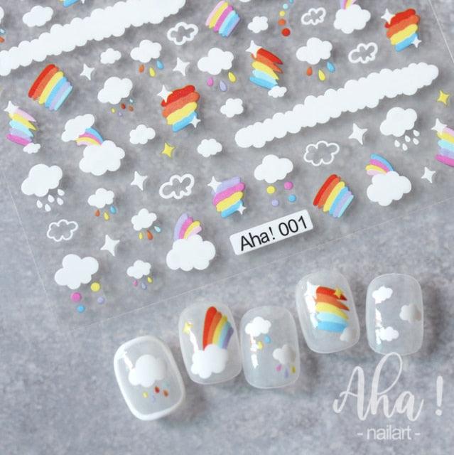Nail Glue Stickers Stars Moon Cartoon Rabbit Panda Flower Nail Decoration Decals Nail Sticker Nail Art Decorations Design Decoration Acrylic Nail Supplies Designer Nail Decorations for Women Girls Kids 3D Nail Art Stickers Decals