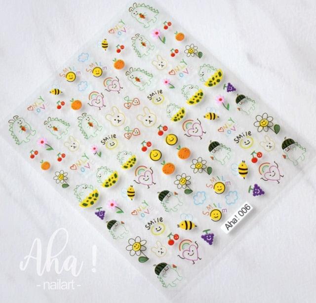 Nail Glue Stickers Stars Moon Cartoon Rabbit Panda Flower Nail Decoration Decals Nail Sticker Nail Art Decorations Design Decoration Acrylic Nail Supplies Designer Nail Decorations for Women Girls Kids 3D Nail Art Stickers Decals