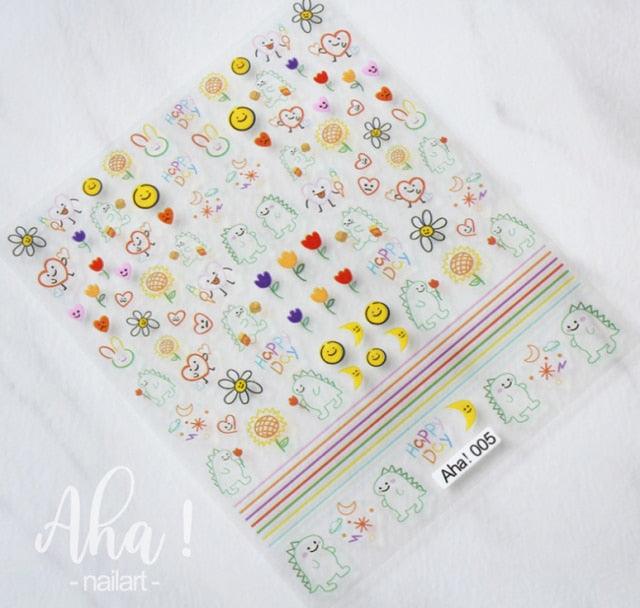 Nail Glue Stickers Stars Moon Cartoon Rabbit Panda Flower Nail Decoration Decals Nail Sticker Nail Art Decorations Design Decoration Acrylic Nail Supplies Designer Nail Decorations for Women Girls Kids 3D Nail Art Stickers Decals