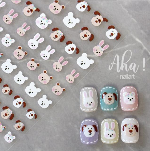 Nail Glue Stickers Stars Moon Cartoon Rabbit Panda Flower Nail Decoration Decals Nail Sticker Nail Art Decorations Design Decoration Acrylic Nail Supplies Designer Nail Decorations for Women Girls Kids 3D Nail Art Stickers Decals