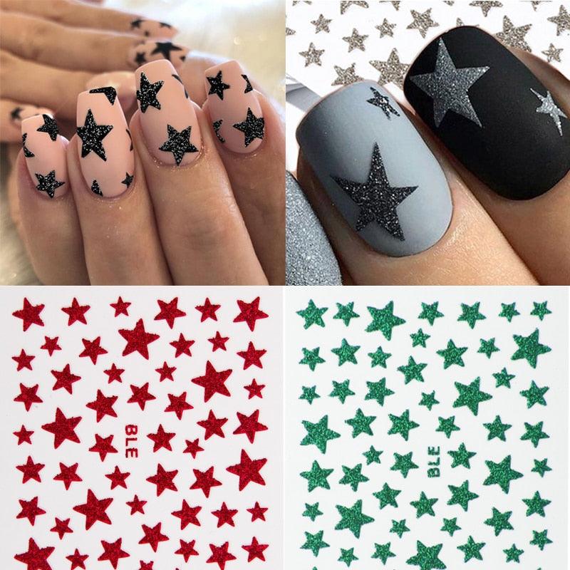 Nail Stickers 3D Nail Slider Stars Stickers Glitter Shiny Decoration Decal Transfer Adhesive Colorful Nail Art Tips Manicure Woman Decoration Nail Art Nail Ornament Self Adhesive Nail Decals Colorful Nail Sticker Jewelry Design For Nails Sliders Tips