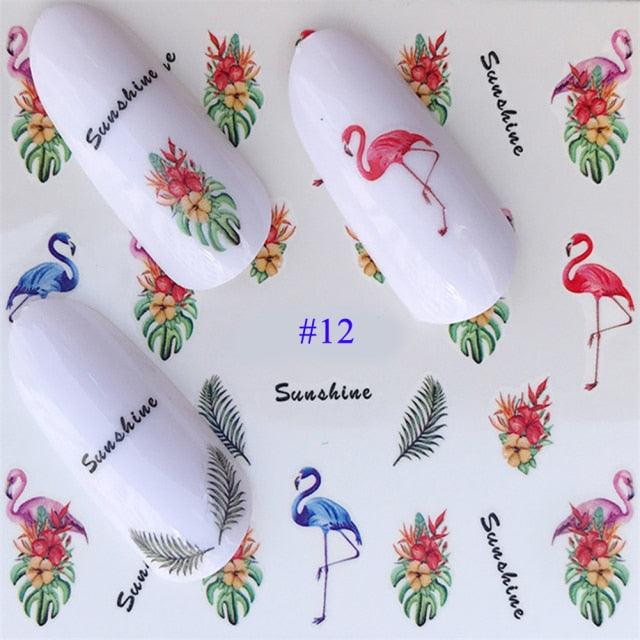 Nail Water Sticker Flower Flamingo Beauty Slider Bloom Colorful Plant Pattern 3D Manicure Sticker Nail Art Decorations Luxurious Nail Art Decoration White Feather Lace Flower Leaf Carving Design Exquisite Pattern Nail Art Supplies Self-Adhesive Nail