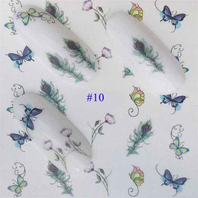 Nail Water Sticker Flower Flamingo Beauty Slider Bloom Colorful Plant Pattern 3D Manicure Sticker Nail Art Decorations Luxurious Nail Art Decoration White Feather Lace Flower Leaf Carving Design Exquisite Pattern Nail Art Supplies Self-Adhesive Nail