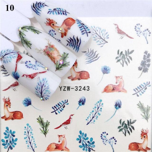 Nail Water Sticker Flower Flamingo Beauty Slider Bloom Colorful Plant Pattern 3D Manicure Sticker Nail Art Decorations Luxurious Nail Art Decoration White Feather Lace Flower Leaf Carving Design Exquisite Pattern Nail Art Supplies Self-Adhesive Nail