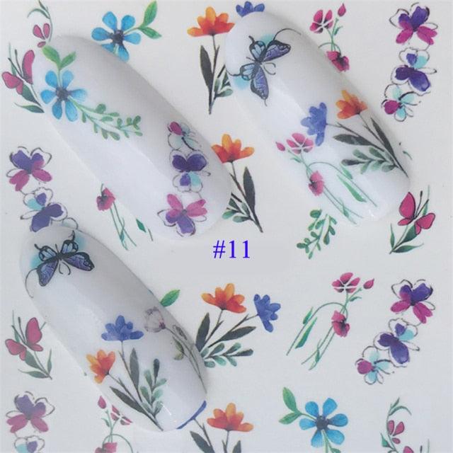 Nail Water Sticker Flower Flamingo Beauty Slider Bloom Colorful Plant Pattern 3D Manicure Sticker Nail Art Decorations Luxurious Nail Art Decoration White Feather Lace Flower Leaf Carving Design Exquisite Pattern Nail Art Supplies Self-Adhesive Nail