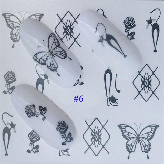 Nail Water Sticker Flower Flamingo Beauty Slider Bloom Colorful Plant Pattern 3D Manicure Sticker Nail Art Decorations Luxurious Nail Art Decoration White Feather Lace Flower Leaf Carving Design Exquisite Pattern Nail Art Supplies Self-Adhesive Nail