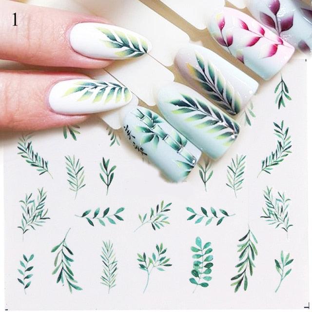 Nail Water Sticker Flower Flamingo Beauty Slider Bloom Colorful Plant Pattern 3D Manicure Sticker Nail Art Decorations Luxurious Nail Art Decoration White Feather Lace Flower Leaf Carving Design Exquisite Pattern Nail Art Supplies Self-Adhesive Nail
