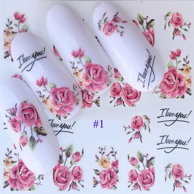 Nail Water Sticker Flower Flamingo Beauty Slider Bloom Colorful Plant Pattern 3D Manicure Sticker Nail Art Decorations Luxurious Nail Art Decoration White Feather Lace Flower Leaf Carving Design Exquisite Pattern Nail Art Supplies Self-Adhesive Nail