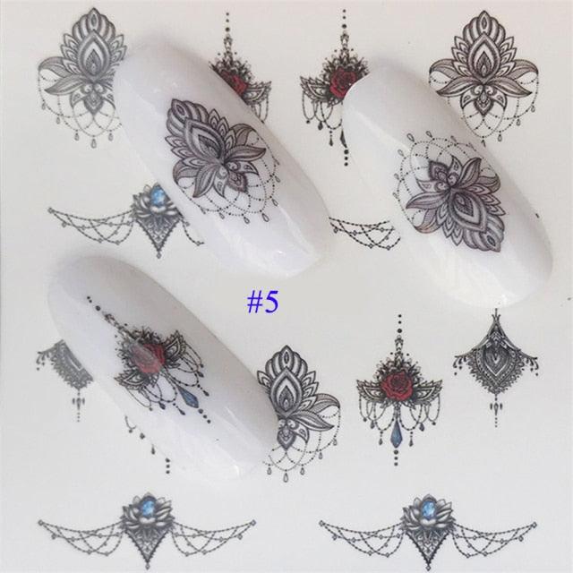 Nail Water Sticker Flower Flamingo Beauty Slider Bloom Colorful Plant Pattern 3D Manicure Sticker Nail Art Decorations Luxurious Nail Art Decoration White Feather Lace Flower Leaf Carving Design Exquisite Pattern Nail Art Supplies Self-Adhesive Nail
