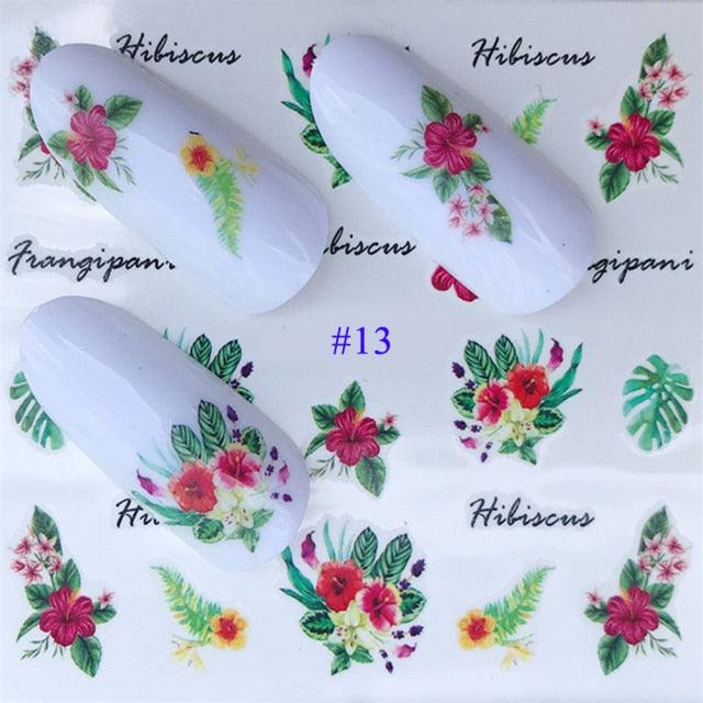 Nail Water Sticker Flower Flamingo Beauty Slider Bloom Colorful Plant Pattern 3D Manicure Sticker Nail Art Decorations Luxurious Nail Art Decoration White Feather Lace Flower Leaf Carving Design Exquisite Pattern Nail Art Supplies Self-Adhesive Nail