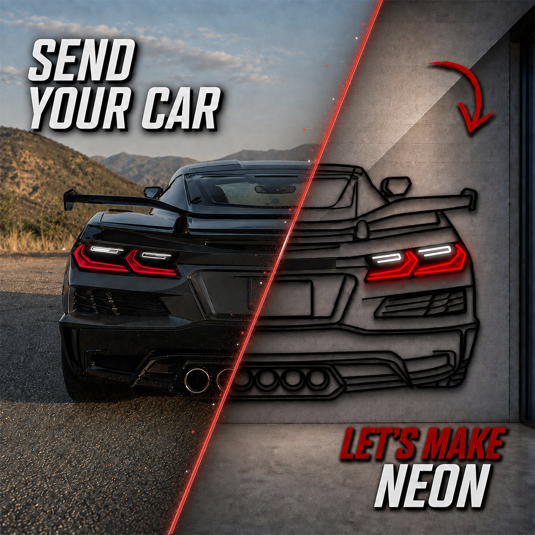 Your Personalized Metal Neon Car Wall Art - (Front and rear views only) Modello Turbo