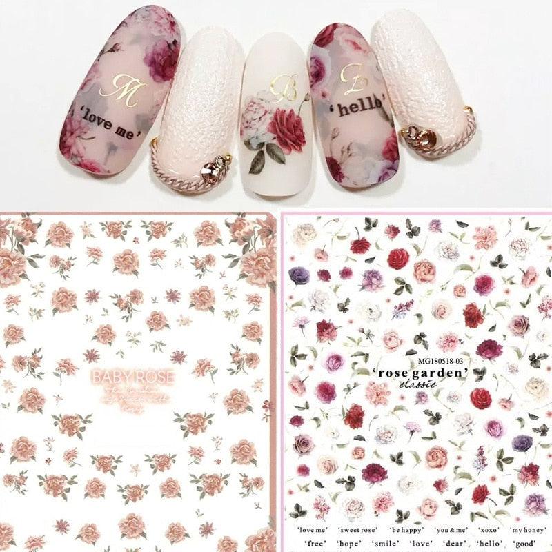 NEW 3D Flower Nail Sticker Art Pink Rose Nail Adhesive Slider Beauty Wedding Nail Art Decorations Designs Tool Manicure for Woman Decoration Nail Art Nail Ornament Self Adhesive Nail Decals Colorful Nail Sticker Jewelry Design For Nails Sliders Tips