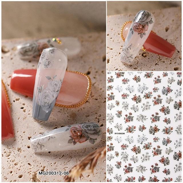 NEW 3D Flower Nail Sticker Art Pink Rose Nail Adhesive Slider Beauty Wedding Nail Art Decorations Designs Tool Manicure for Woman Decoration Nail Art Nail Ornament Self Adhesive Nail Decals Colorful Nail Sticker Jewelry Design For Nails Sliders Tips