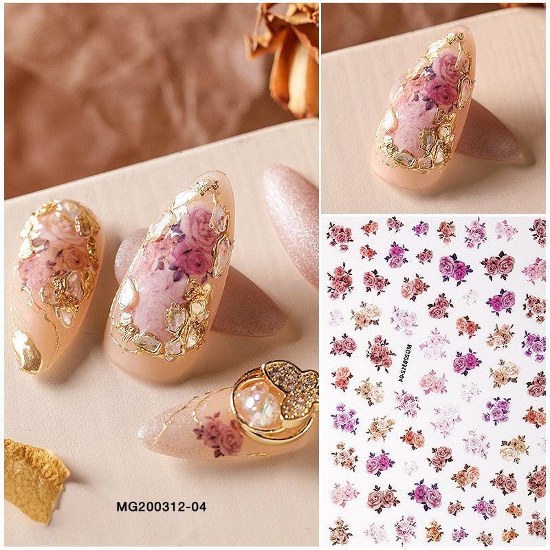 NEW 3D Flower Nail Sticker Art Pink Rose Nail Adhesive Slider Beauty Wedding Nail Art Decorations Designs Tool Manicure for Woman Decoration Nail Art Nail Ornament Self Adhesive Nail Decals Colorful Nail Sticker Jewelry Design For Nails Sliders Tips