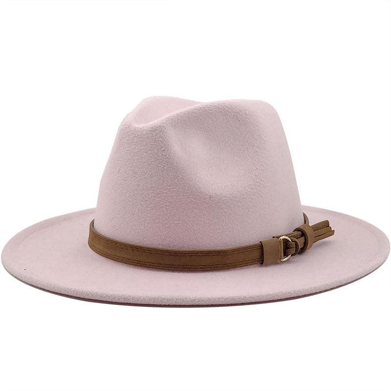New Adjustable Unisex Wool Fedora Hat Luxury Wide Brim Fedora Floppy Hat Gentleman Elegant Winter Autumn Wide Comfortable Soft Hat Outdoor Wide Brim Hat With Strap Stevvex