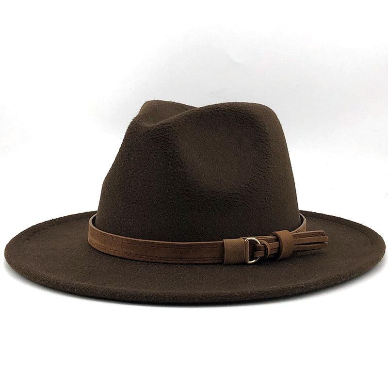 New Adjustable Unisex Wool Fedora Hat Luxury Wide Brim Fedora Floppy Hat Gentleman Elegant Winter Autumn Wide Comfortable Soft Hat Outdoor Wide Brim Hat With Strap Stevvex