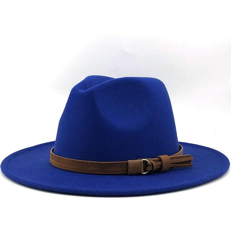 New Adjustable Unisex Wool Fedora Hat Luxury Wide Brim Fedora Floppy Hat Gentleman Elegant Winter Autumn Wide Comfortable Soft Hat Outdoor Wide Brim Hat With Strap Stevvex