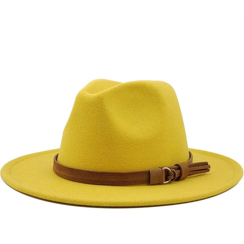 New Adjustable Unisex Wool Fedora Hat Luxury Wide Brim Fedora Floppy Hat Gentleman Elegant Winter Autumn Wide Comfortable Soft Hat Outdoor Wide Brim Hat With Strap Stevvex