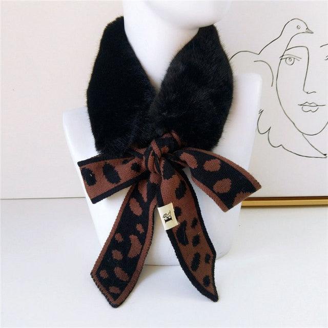 New Autumn Winter Fashion Soft Faux Fur Crochet Knitted  Neck Warmer Elastic Neck Gaiter Head Wrap Lightweight Scarf Collar Neck Elegant Warmer Scarves for Women Stevvex
