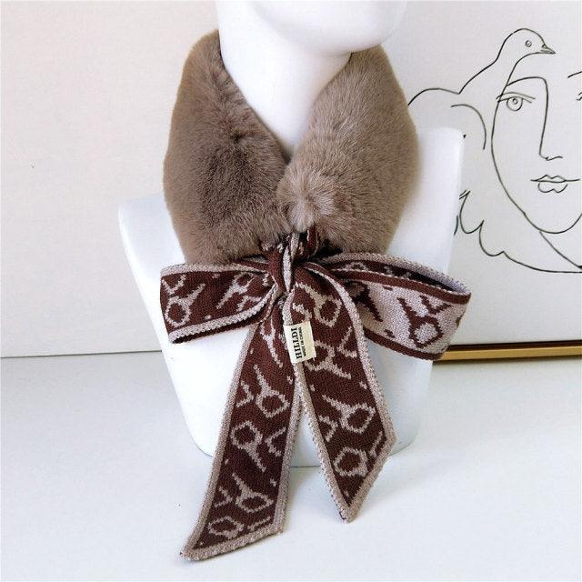 New Autumn Winter Fashion Soft Faux Fur Crochet Knitted  Neck Warmer Elastic Neck Gaiter Head Wrap Lightweight Scarf Collar Neck Elegant Warmer Scarves for Women Stevvex