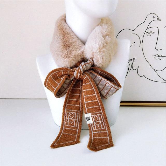 New Autumn Winter Fashion Soft Faux Fur Crochet Knitted  Neck Warmer Elastic Neck Gaiter Head Wrap Lightweight Scarf Collar Neck Elegant Warmer Scarves for Women Stevvex