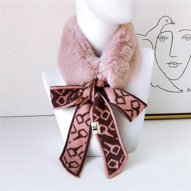 New Autumn Winter Fashion Soft Faux Fur Crochet Knitted  Neck Warmer Elastic Neck Gaiter Head Wrap Lightweight Scarf Collar Neck Elegant Warmer Scarves for Women Stevvex