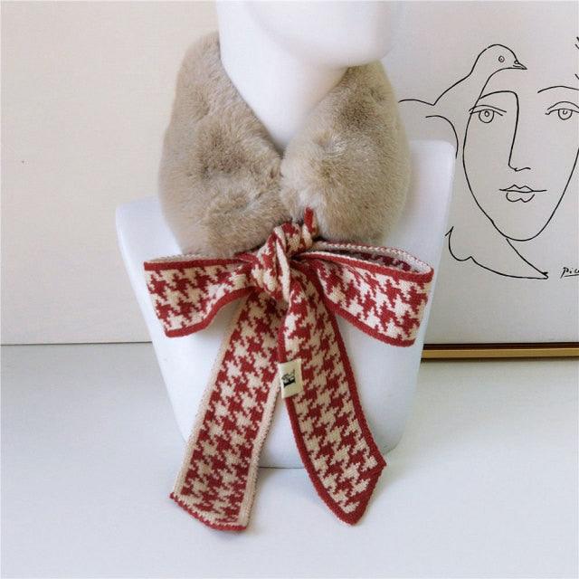 New Autumn Winter Fashion Soft Faux Fur Crochet Knitted  Neck Warmer Elastic Neck Gaiter Head Wrap Lightweight Scarf Collar Neck Elegant Warmer Scarves for Women Stevvex