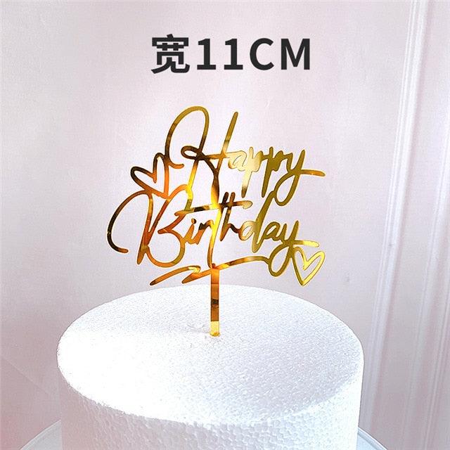 New Colored Flowers Happy Birthday Cake Topper Happy Birthday Cake Topper Acrylic With Flowers Cupcake Topper For Various Birthday Party Cake Decorations Golden Acrylic Birthday Party Dessert Decoration For Baby Shower Baking Supplies Stevvex