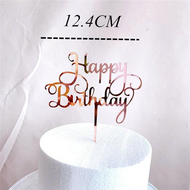New Colored Flowers Happy Birthday Cake Topper Happy Birthday Cake Topper Acrylic With Flowers Cupcake Topper For Various Birthday Party Cake Decorations Golden Acrylic Birthday Party Dessert Decoration For Baby Shower Baking Supplies Stevvex