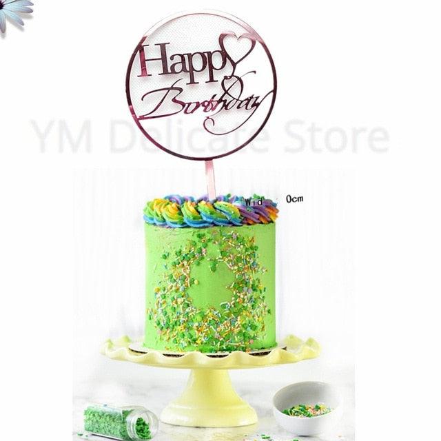 New Colored Flowers Happy Birthday Cake Topper Happy Birthday Cake Topper Acrylic With Flowers Cupcake Topper For Various Birthday Party Cake Decorations Golden Acrylic Birthday Party Dessert Decoration For Baby Shower Baking Supplies Stevvex