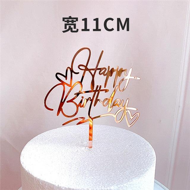 New Colored Flowers Happy Birthday Cake Topper Happy Birthday Cake Topper Acrylic With Flowers Cupcake Topper For Various Birthday Party Cake Decorations Golden Acrylic Birthday Party Dessert Decoration For Baby Shower Baking Supplies Stevvex