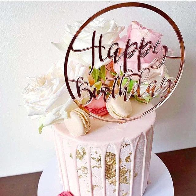 New Colored Flowers Happy Birthday Cake Topper Happy Birthday Cake Topper Acrylic With Flowers Cupcake Topper For Various Birthday Party Cake Decorations Golden Acrylic Birthday Party Dessert Decoration For Baby Shower Baking Supplies Stevvex