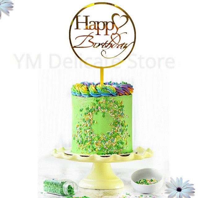 New Colored Flowers Happy Birthday Cake Topper Happy Birthday Cake Topper Acrylic With Flowers Cupcake Topper For Various Birthday Party Cake Decorations Golden Acrylic Birthday Party Dessert Decoration For Baby Shower Baking Supplies Stevvex