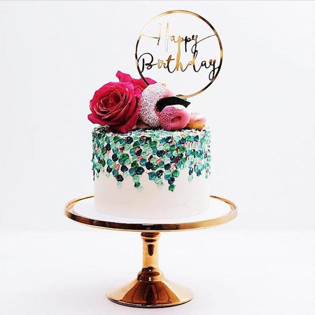 New Colored Flowers Happy Birthday Cake Topper Happy Birthday Cake Topper Acrylic With Flowers Cupcake Topper For Various Birthday Party Cake Decorations Golden Acrylic Birthday Party Dessert Decoration For Baby Shower Baking Supplies Stevvex