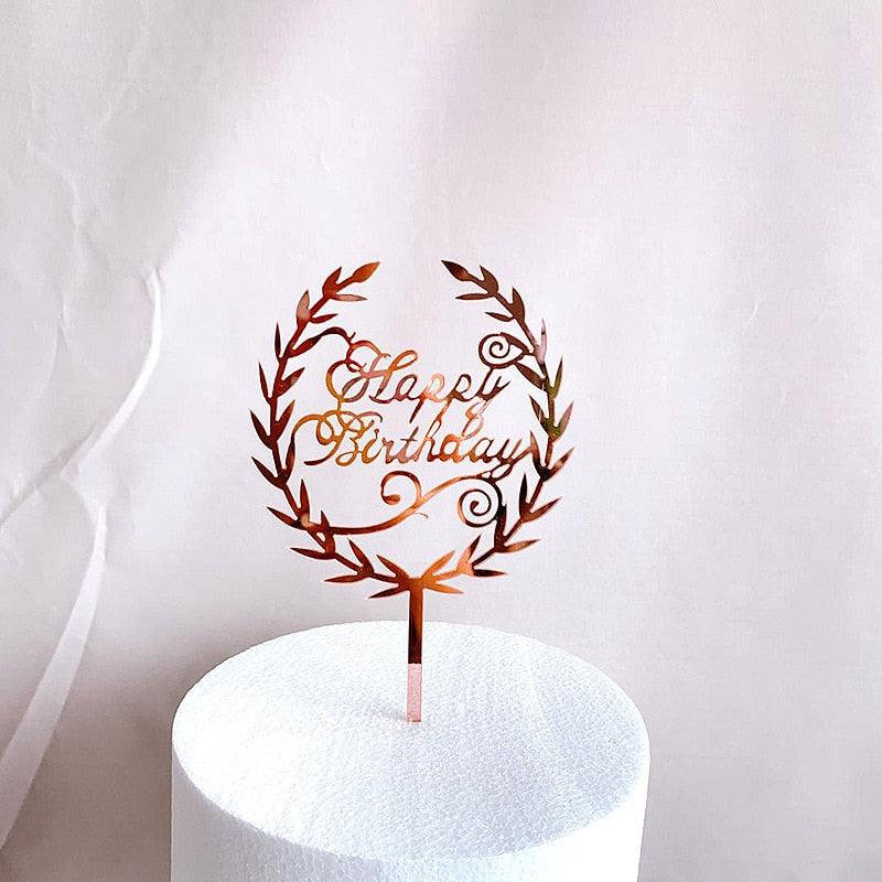 New Colored Flowers Happy Birthday Cake Topper Happy Birthday Cake Topper Acrylic With Flowers Cupcake Topper For Various Birthday Party Cake Decorations Golden Acrylic Birthday Party Dessert Decoration For Baby Shower Baking Supplies Stevvex