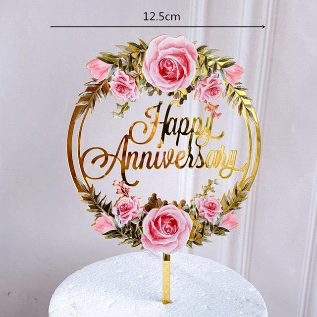 New Colored Flowers Happy Birthday Cake Topper Happy Birthday Cake Topper Acrylic With Flowers Cupcake Topper For Various Birthday Party Cake Decorations Golden Acrylic Birthday Party Dessert Decoration For Baby Shower Baking Supplies Stevvex