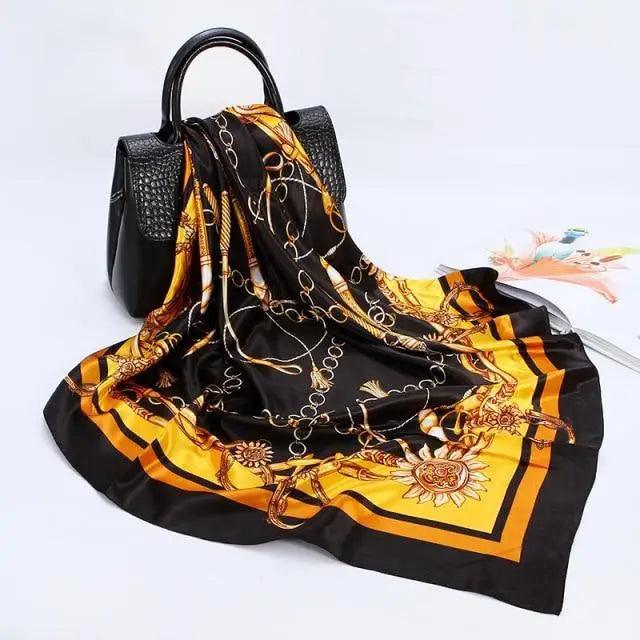 New Elegance Fashionable Scarves for Women Shawl Print Silk Satin Hijab Scarf Female Bandana 90*90cm Luxury Square Shawls Scarfs For Ladies Stevvex