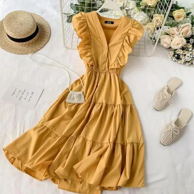 New Fashion Neck Ruffles Summer Dress Party Tank Sundress Women Casual Dresses For Women - Fashion Women Dresses Stevvex