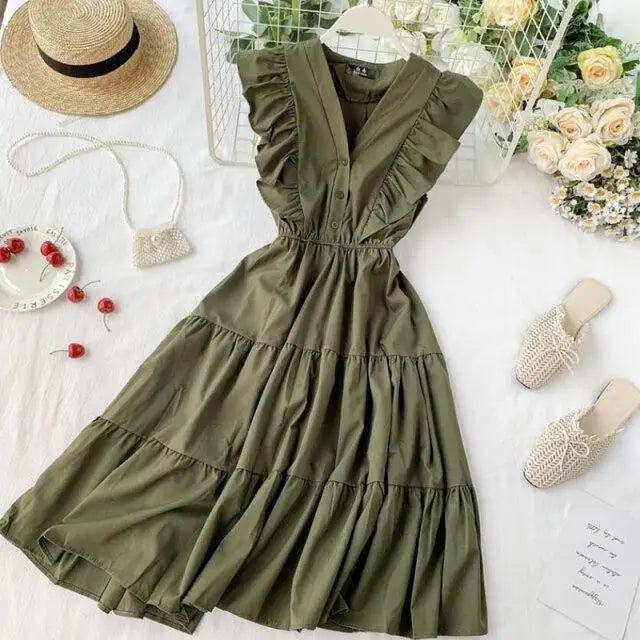 New Fashion Neck Ruffles Summer Dress Party Tank Sundress Women Casual Dresses For Women - Fashion Women Dresses Stevvex